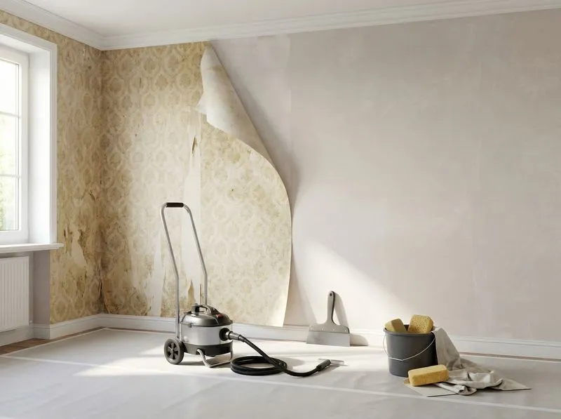Professional wallpaper removal with clean wall preparation